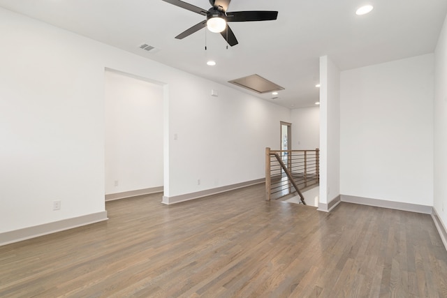 840 Northwood Rd, Fort Worth, TX 76107 - empty room featuring a ceiling fan, wood finished floors, recessed lighting, and baseboards