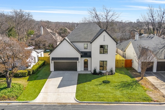 840 Northwood Rd, Fort Worth, TX 76107 - french country inspired facade featuring stucco siding, concrete driveway, a garage, and a shingled roof
