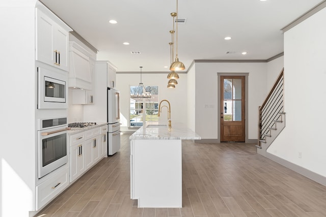840 Northwood Rd, Fort Worth, TX 76107 - kitchen with white oven, freestanding refrigerator, plenty of natural light, built in microwave, and recessed lighting