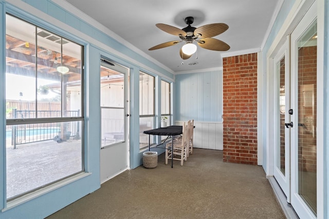 1610 Alpine Pass, Lewisville, TX 75077 - sunroom featuring french doors and ceiling fan