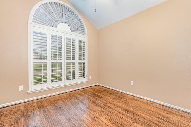 2510 High Pointe Blvd, Mckinney, TX 75071 - unfurnished room featuring lofted ceiling, wood finished floors, and a ceiling fan