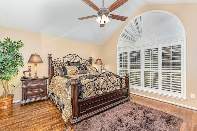 2510 High Pointe Blvd, Mckinney, TX 75071 - bedroom with vaulted ceiling, wood finished floors, and a ceiling fan