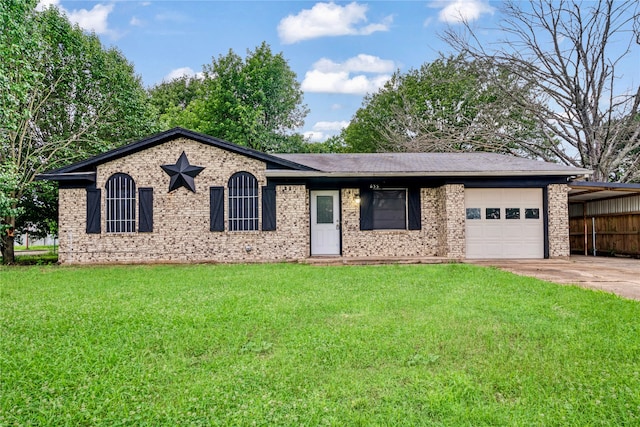 635 N Center St, Blossom, TX 75416 - ranch-style house featuring a garage, concrete driveway, and brick siding