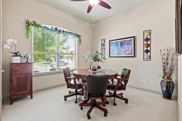 2508 Pioneer Dr, Denton, TX 76210 - dining space with light carpet, baseboards, and ceiling fan