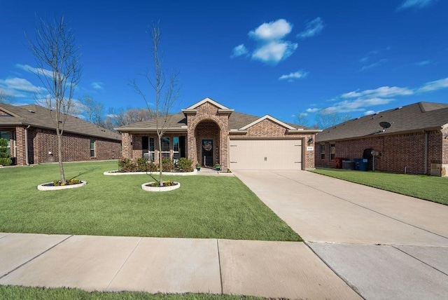 1713 Cattleman St, Van Alstyne, TX 75495 - view of front of home featuring a garage, brick siding, a front lawn, driveway, and central AC unit
