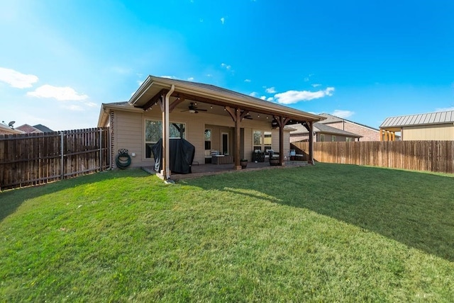 1713 Cattleman St, Van Alstyne, TX 75495 - rear view of house with a ceiling fan and a patio area