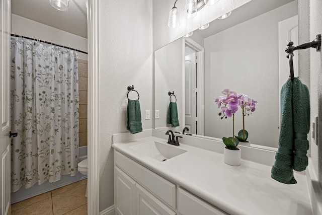 1412 Siena Ln, Rockwall, TX 75032 - bathroom with vanity, toilet, tile patterned flooring, and shower / bath combination with curtain