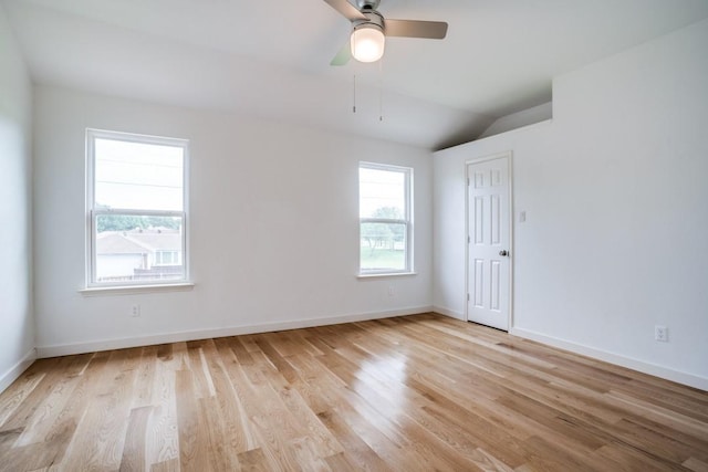 1467 Norfolk Ct, Allen, TX 75002 - spare room featuring light wood finished floors, lofted ceiling, baseboards, and ceiling fan