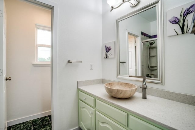 1467 Norfolk Ct, Allen, TX 75002 - bathroom with vanity, baseboards, and marble finish flooring