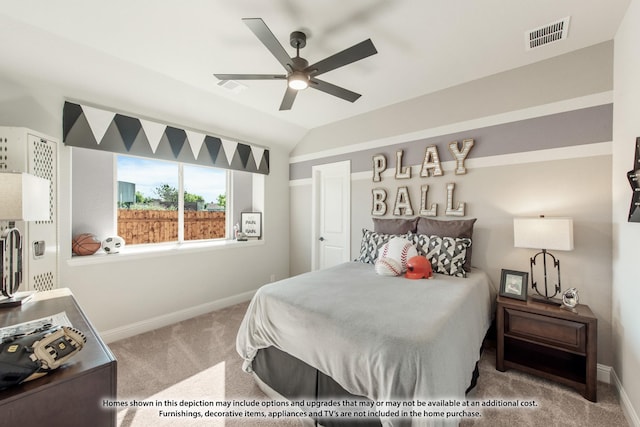 2503 Jennifer Ln, Mansfield, TX 76063 - bedroom with carpet, baseboards, lofted ceiling, and ceiling fan