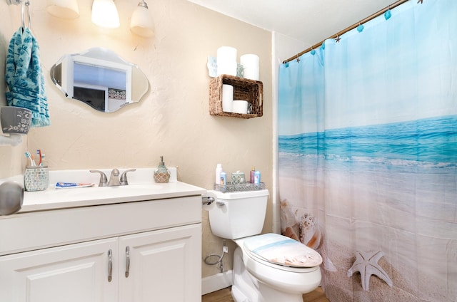1502 Santa Fe Trl, Grand Prairie, TX 75052 - bathroom with toilet, vanity, and a shower with curtain
