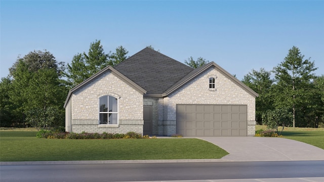 1802 Golden Sq, Cedar Hill, TX 75116 - view of front of property with a garage, driveway, a front lawn, stone siding, and roof with shingles