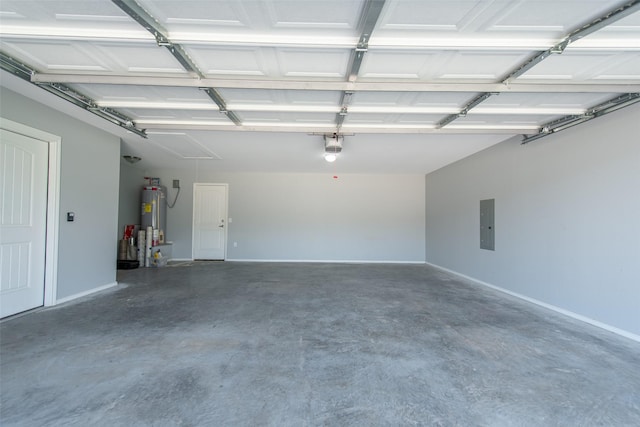 107 Oliver Wendell Ct, Mount Vernon, TX 75457 - garage with water heater, a garage door opener, electric panel, and baseboards