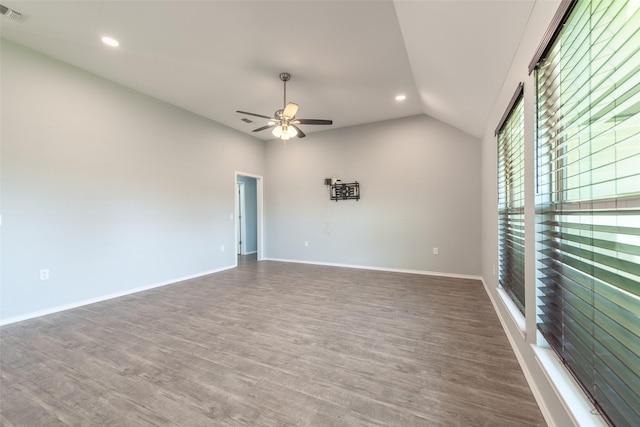 107 Oliver Wendell Ct, Mount Vernon, TX 75457 - spare room featuring wood finished floors, a ceiling fan, vaulted ceiling, recessed lighting, and baseboards
