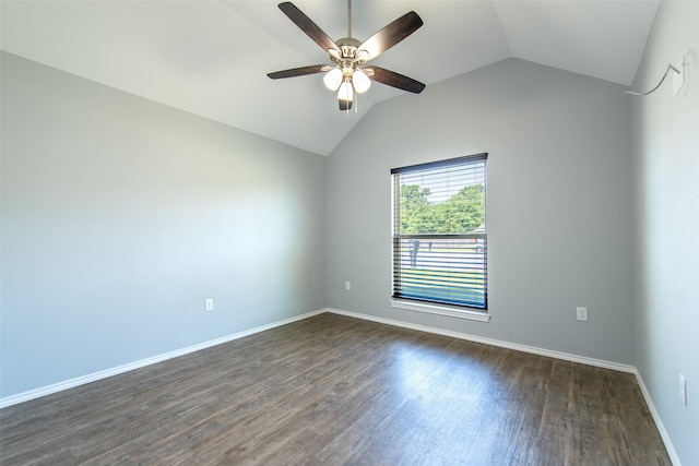 107 Oliver Wendell Ct, Mount Vernon, TX 75457 - spare room featuring vaulted ceiling, dark wood finished floors, ceiling fan, and baseboards
