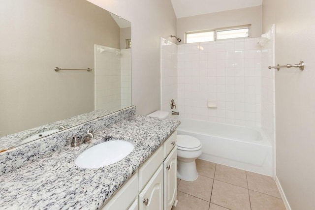 1408 Tartan Dr, Allen, TX 75013 - bathroom with toilet, vanity, tile patterned flooring, bathtub / shower combination, and baseboards