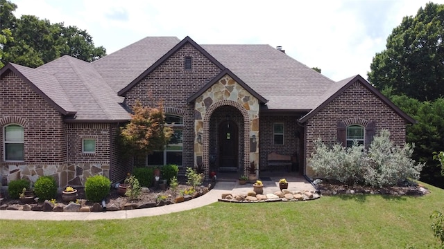 665 Amanda Lee, Combine, TX 75159 - view of front of home with brick siding, stone siding, a front yard, and roof with shingles