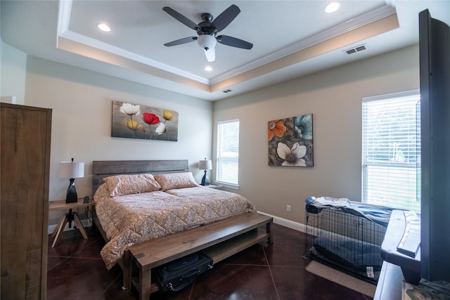 665 Amanda Lee, Combine, TX 75159 - bedroom with ornamental molding, a raised ceiling, recessed lighting, baseboards, and ceiling fan