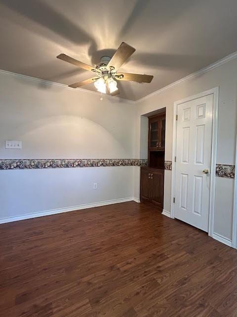 5500 Vz County Road 3415, Wills Point, TX 75169 - unfurnished room featuring a ceiling fan, crown molding, and dark wood-type flooring