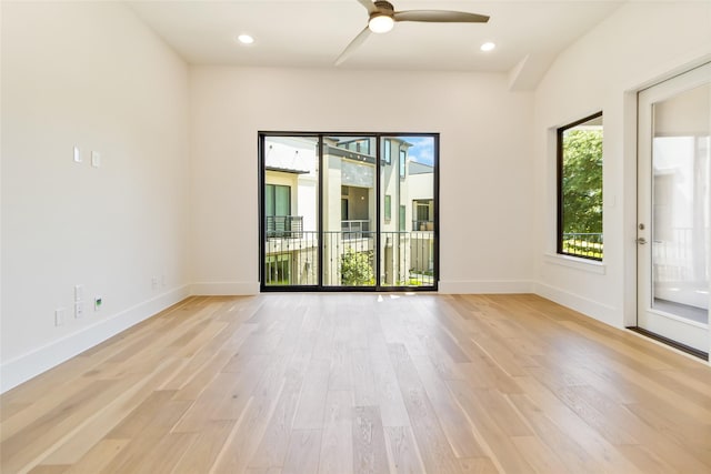 7844 Secluded Ave, Plano, TX 75024 - spare room featuring light wood-style floors, ceiling fan, baseboards, and recessed lighting