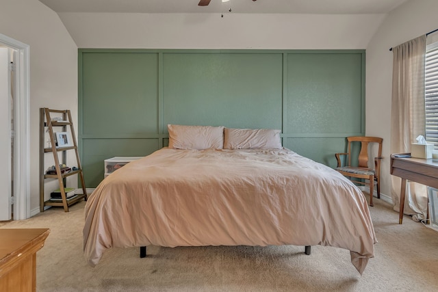 111 Ladonna Ct, Decatur, TX 76234 - bedroom featuring vaulted ceiling, light colored carpet, baseboards, and ceiling fan