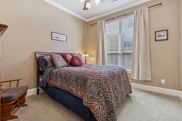3308 Linkwood, The Colony, TX 75056 - bedroom with carpet flooring, crown molding, and ceiling fan