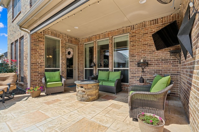 3308 Linkwood, The Colony, TX 75056 - view of patio featuring an outdoor living space with a fire pit