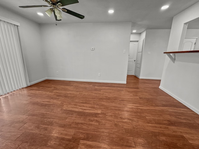 3837 Finley Rd, Irving, TX 75062 - spare room featuring a ceiling fan, wood finished floors, baseboards, and recessed lighting