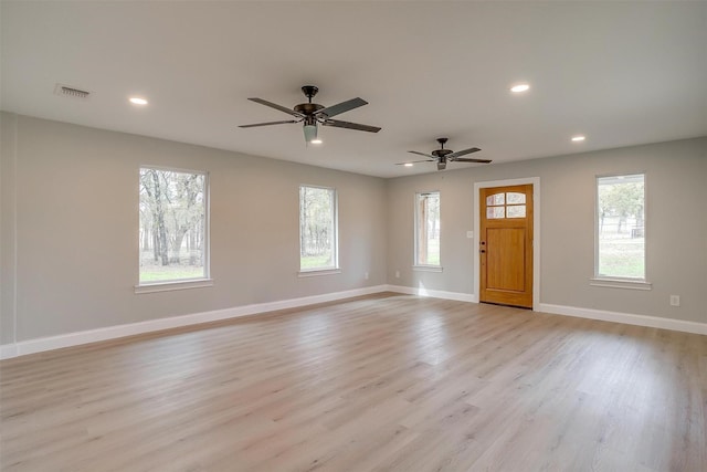 890 Nash Ln, Lipan, TX 76462 - unfurnished living room with recessed lighting, baseboards, light wood-style flooring, and ceiling fan