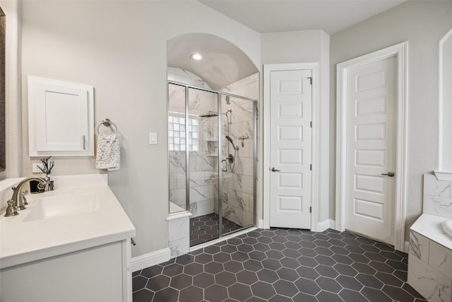 4871 Lockwood Dr, Prosper, TX 75078 - bathroom featuring a marble finish shower, vanity, a tub to relax in, and tile patterned floors
