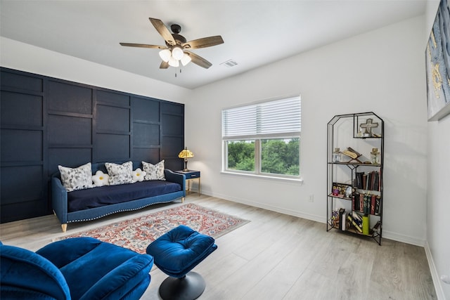 4871 Lockwood Dr, Prosper, TX 75078 - living room with light wood-style flooring and a ceiling fan