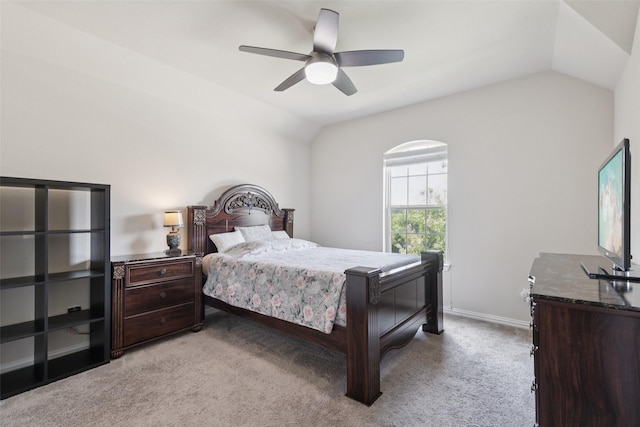 824 Water Garden Cir, Little Elm, TX 75068 - bedroom featuring vaulted ceiling, light colored carpet, and ceiling fan