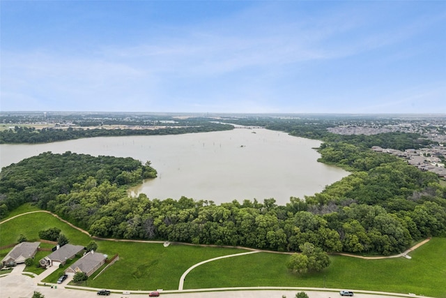 824 Water Garden Cir, Little Elm, TX 75068 - drone / aerial view of a nearby body of water and a heavily wooded area