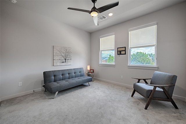 841 Emerling Dr, Mckinney, TX 75069 - living area with carpet floors, baseboards, and a ceiling fan