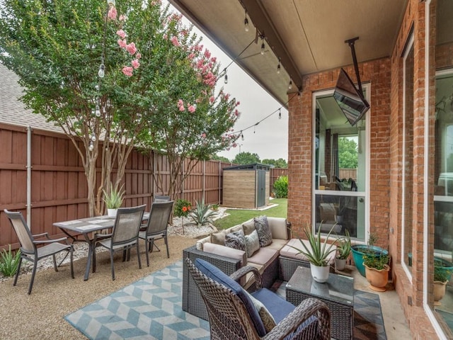 1676 Castle Pines Dr, Frisco, TX 75036 - fenced backyard with an outdoor hangout area, a patio, and outdoor dining space
