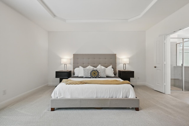 2821 White Plains Dr, Midlothian, TX 76065 - bedroom featuring light carpet, a tray ceiling, and baseboards