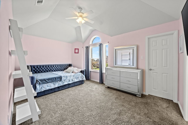 316 Cunningham Cir, Celina, TX 75009 - carpeted bedroom with lofted ceiling, ceiling fan, and baseboards