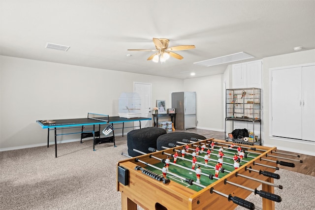 13340 Willow Springs Rd, Haslet, TX 76052 - recreation room featuring ceiling fan, attic access, baseboards, and carpet
