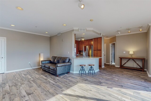 330 Las Colinas Blvd E Unit 920, Irving, TX 75039 - living area featuring light wood-style flooring, ornamental molding, track lighting, baseboards, and recessed lighting