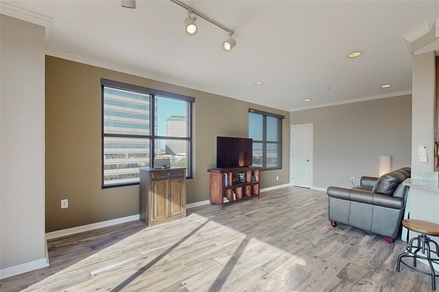 330 Las Colinas Blvd E Unit 920, Irving, TX 75039 - living area featuring light wood finished floors, crown molding, baseboards, and recessed lighting
