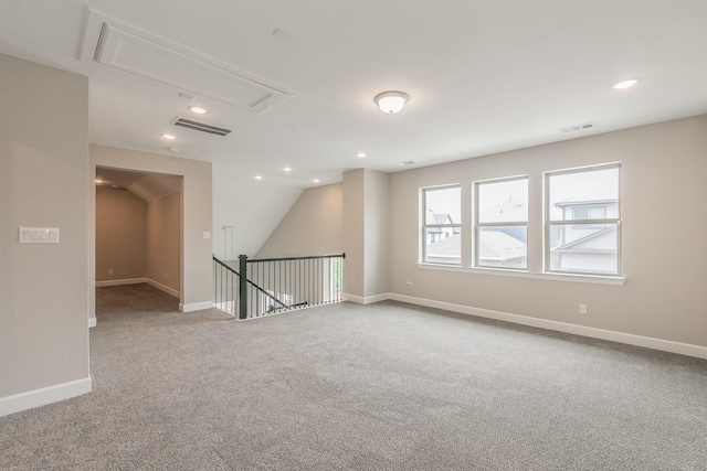 2033 Barbette St, Fort Worth, TX 76008 - spare room with attic access, carpet flooring, baseboards, recessed lighting, and lofted ceiling