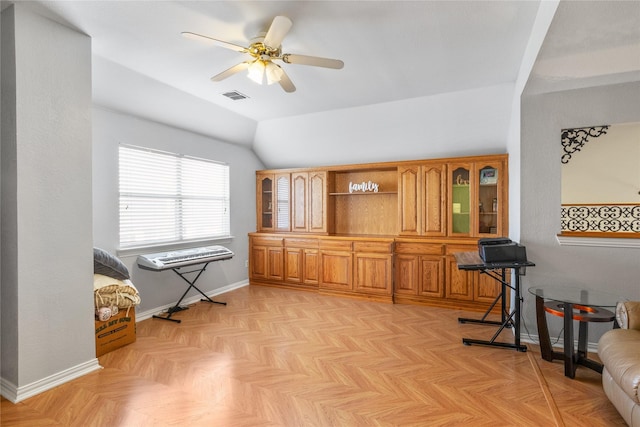 4425 Maple Shade Ave, Sachse, TX 75048 - sitting room with ceiling fan, vaulted ceiling, and baseboards