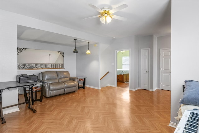 4425 Maple Shade Ave, Sachse, TX 75048 - living room featuring a ceiling fan and baseboards