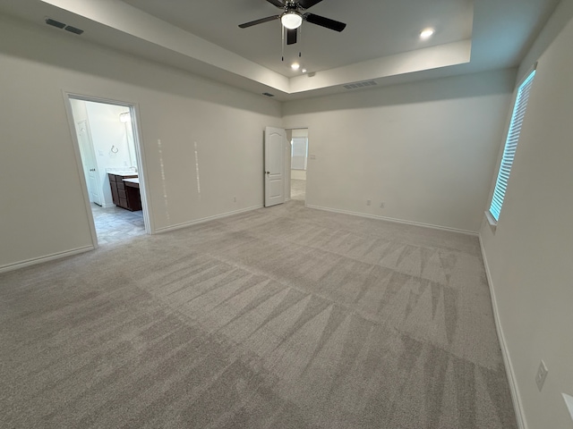 3681 Keechi Creek Dr, Celina, TX 75078 - unfurnished room with a raised ceiling, light carpet, a ceiling fan, baseboards, and recessed lighting