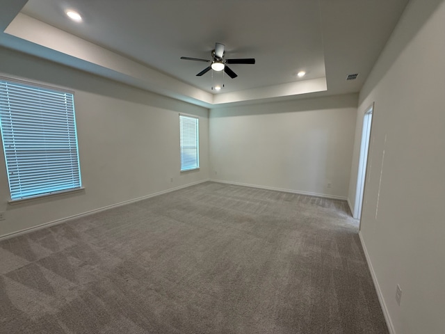3681 Keechi Creek Dr, Celina, TX 75078 - carpeted spare room featuring a raised ceiling, ceiling fan, baseboards, and recessed lighting