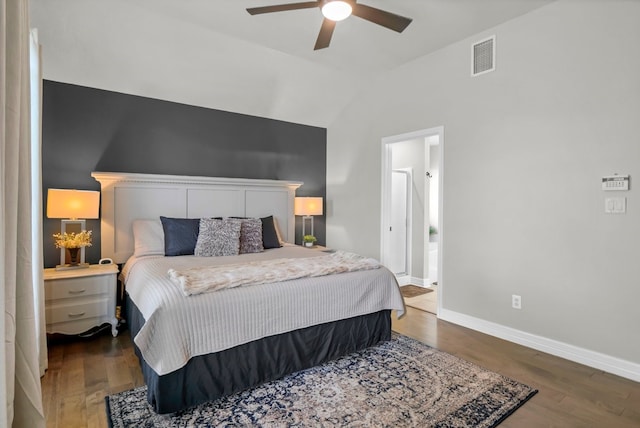 229 Maggie Cir, Flint, TX 75762 - bedroom featuring lofted ceiling, wood finished floors, baseboards, and a ceiling fan