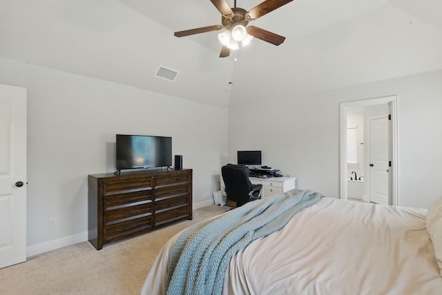 616 Zachary Dr, Weatherford, TX 76087 - bedroom with light carpet, lofted ceiling, a desk, baseboards, and a ceiling fan