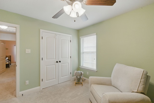 616 Zachary Dr, Weatherford, TX 76087 - sitting room featuring carpet floors, baseboards, and a ceiling fan