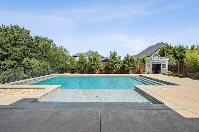 925 Glen Lake Dr, Southlake, TX 76092 - view of swimming pool with a fenced backyard, an outdoor structure, and a patio