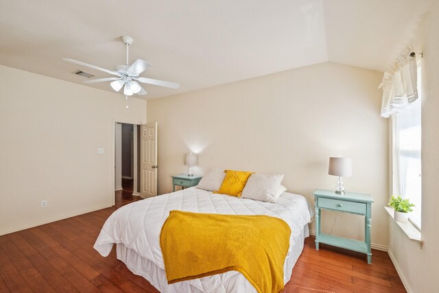 2101 Turtle Cove Dr, Mansfield, TX 76063 - bedroom featuring wood finished floors, ceiling fan, baseboards, and vaulted ceiling